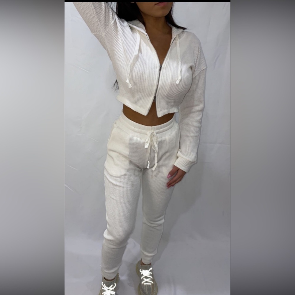 white waffle jogger set